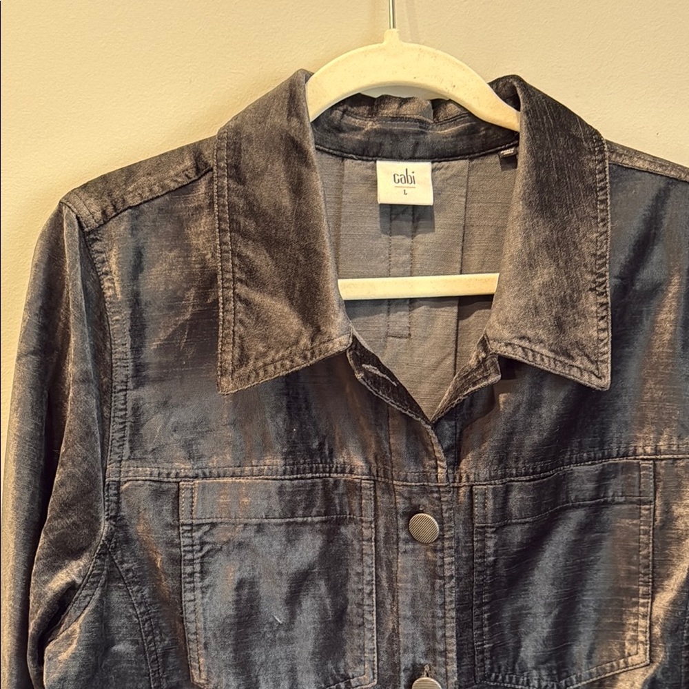 CAbi Tuesday Topper Charcoal Black Gray Velvet Shirt Jacket Style# 3730